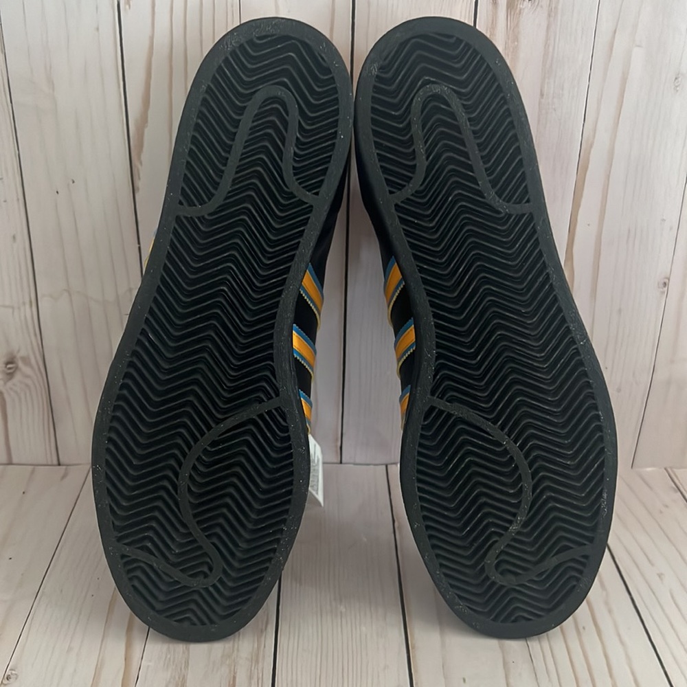 SOLD! Men’s Adidas Superstar Shoes Size 9.5 (Black/Blue/Yellow) - Picture 4 of 4